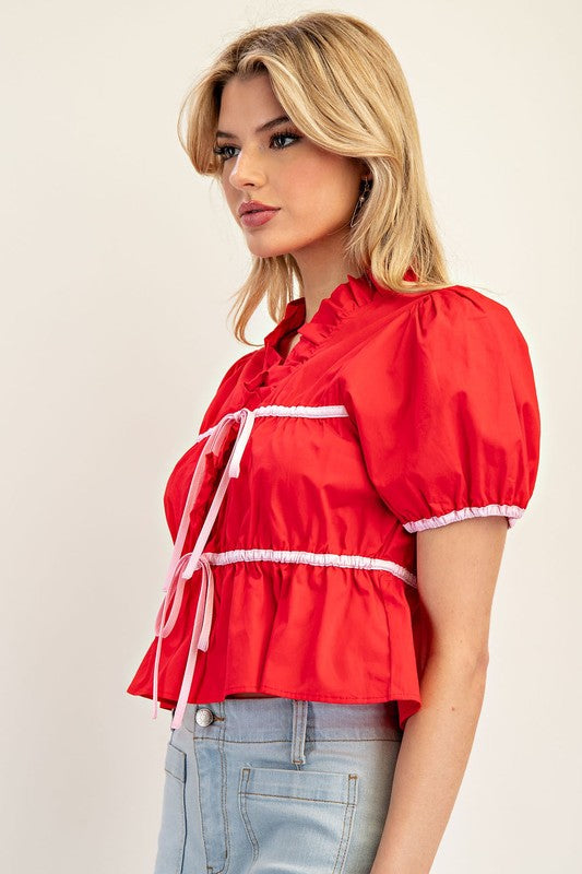 Ribbon Puff Sleeve Top