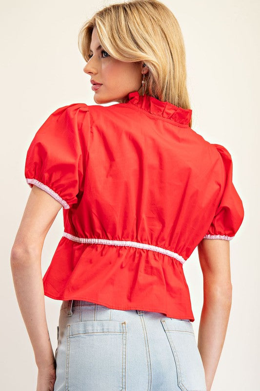 Ribbon Puff Sleeve Top