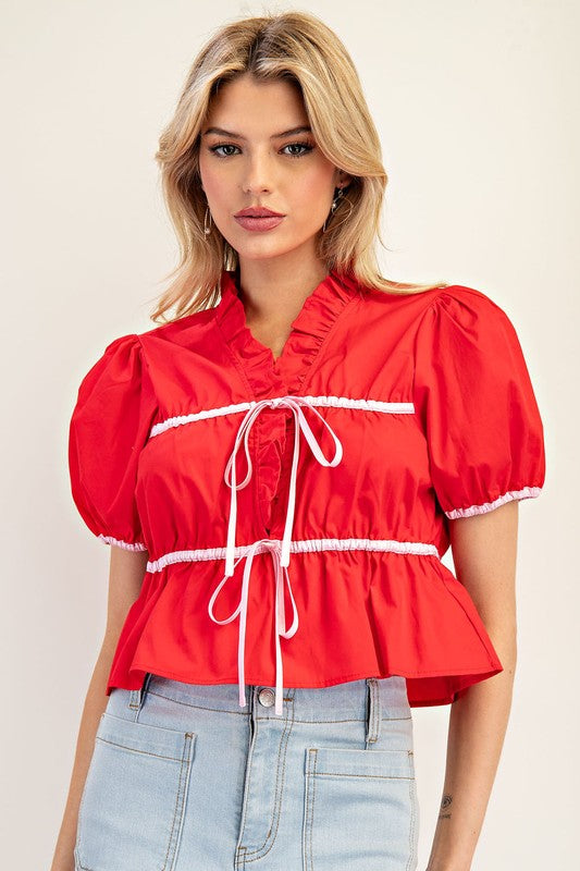 Ribbon Puff Sleeve Top